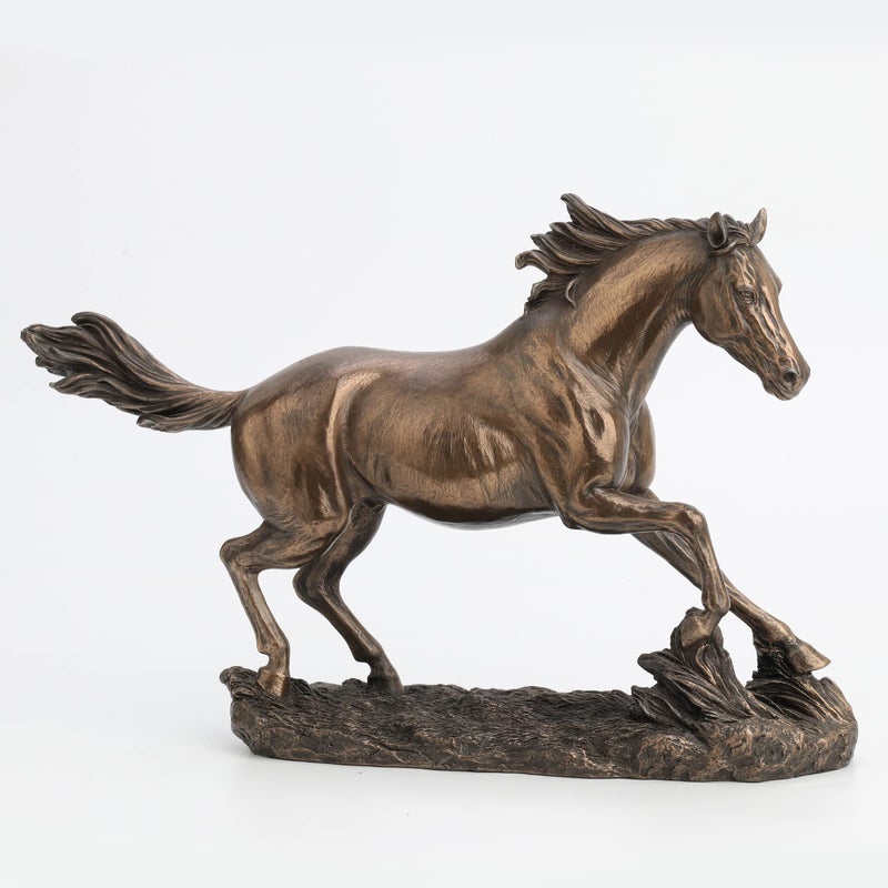 US 13.63 Inch Horse Cantering on The Grassland Cold Cast Bronze Figurine - Image 1